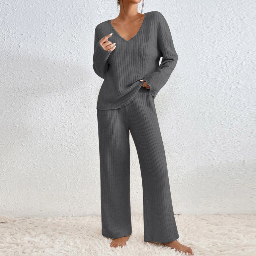 Sylvie Casual Knit Set in Dark Grey