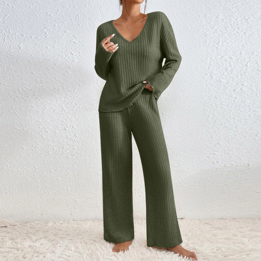 Sylvie Casual Knit Set in Olive Green