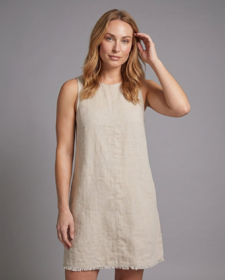 Sylvie Casual Linen Mini Dress with Ruffles
