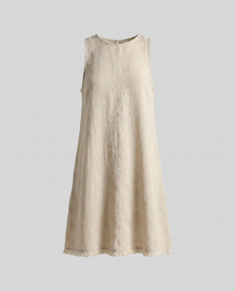 Sylvie Casual Linen Mini Dress with Ruffles in Linen