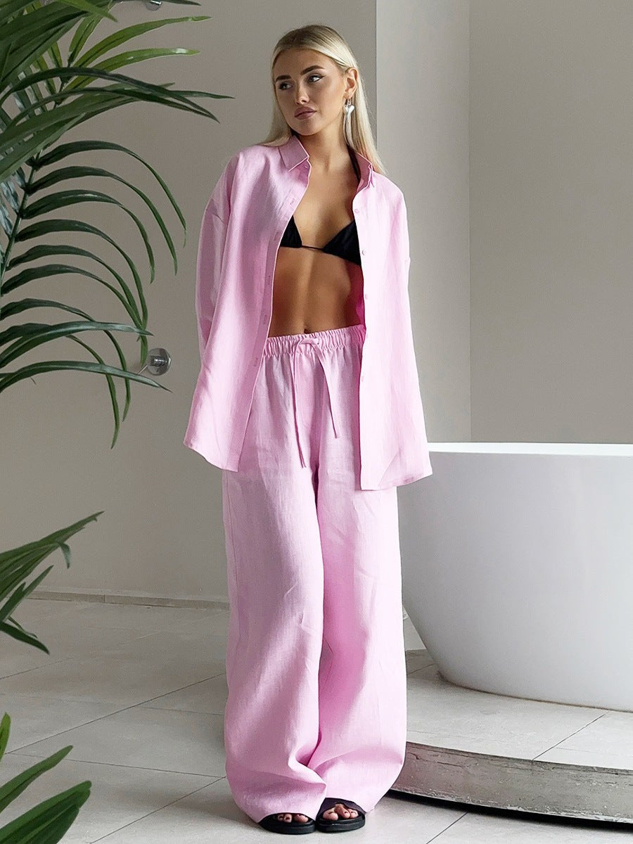 Sylvie Casual Linen Top in Pink