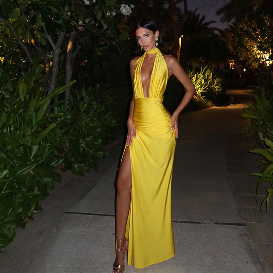 Sylvie Elegant Maxi Dress with V-Neck and Side Split