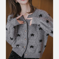 Sylvie Knit Cardigan with Button Front in Grey