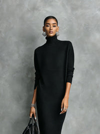 Sylvorne Women's Knit Midi Dress Turtleneck in Black