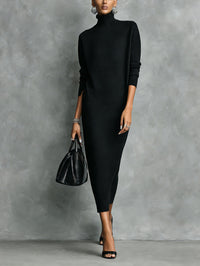 Sylvorne Women's Knit Midi Dress Turtleneck in Black