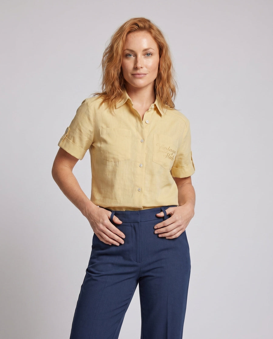 Tabitha Airy Linen Shirt with Button Front and Chest Pocket