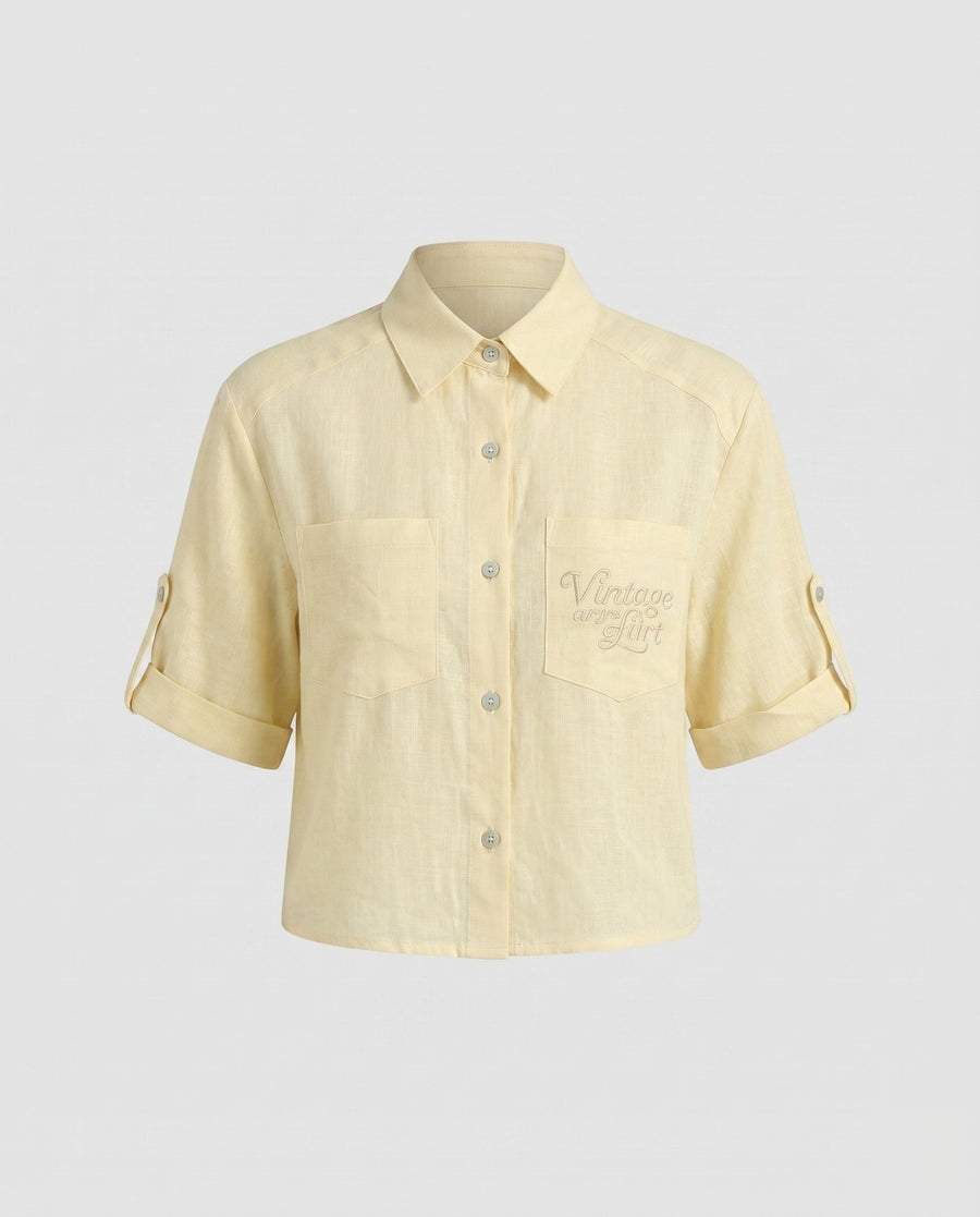 Tabitha Airy Linen Shirt with Button Front and Chest Pocket in White