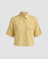 Tabitha Airy Linen Shirt with Button Front and Chest Pocket in Yellow