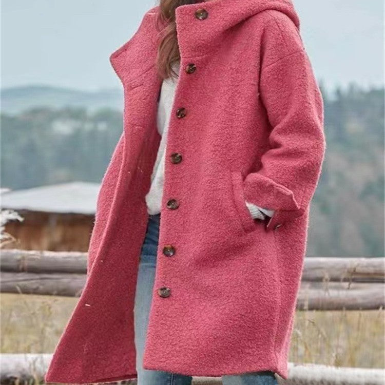 Tabitha Casual Coat with Pockets and Oversized in Magenta