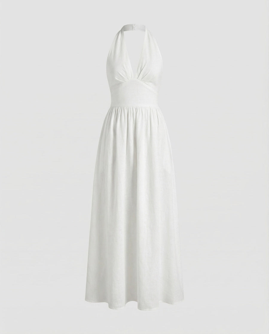 Tabitha Linen Blend Maxi Dress in White