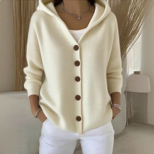 Tabitha Women's Hooded Button Cardigan in Beige