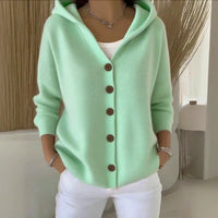 Tabitha Women's Hooded Button Cardigan in Green
