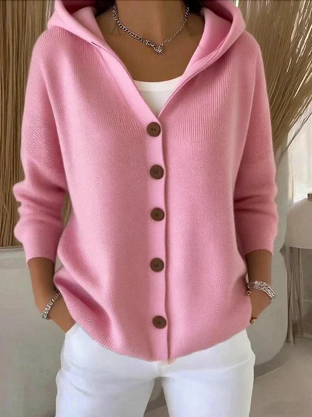 Tabitha Women's Hooded Button Cardigan in Pink