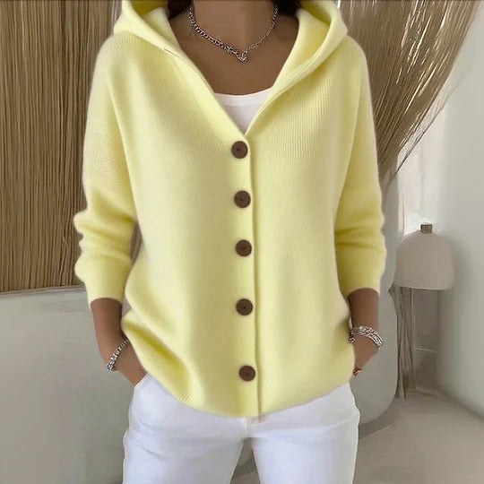 Tabitha Women's Hooded Button Cardigan in Yellow
