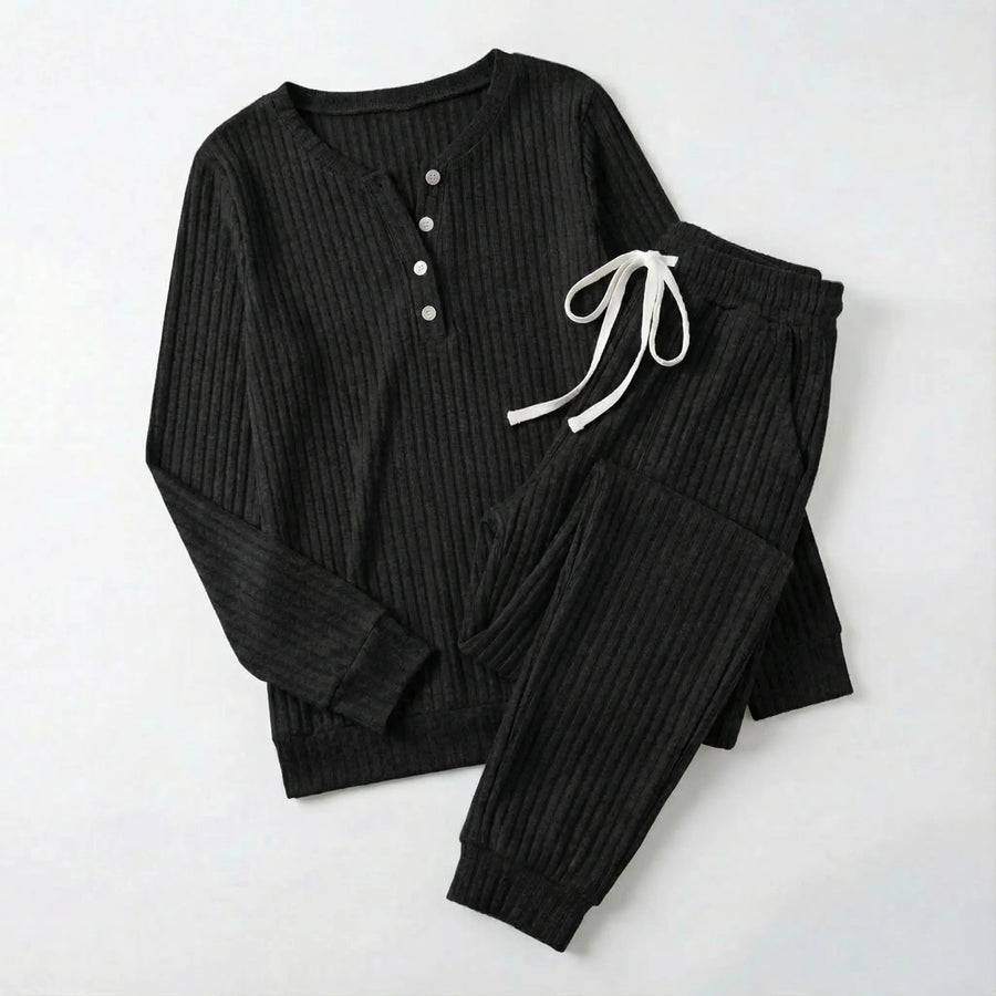 Tabitha Women's Ribbed Loungewear Set in Black