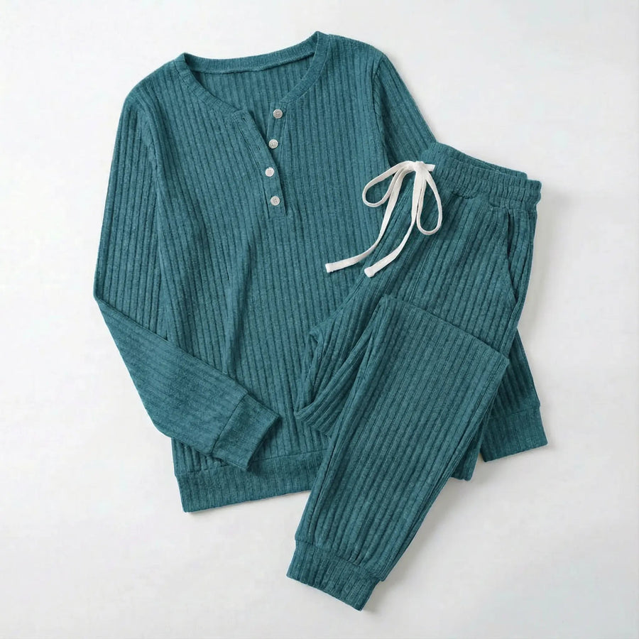 Tabitha Women's Ribbed Loungewear Set in Turquoise
