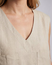 Talia Casual Linen Top with V-Neck and Chest Pocket