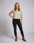 Talia Casual Linen Top with V-Neck and Chest Pocket