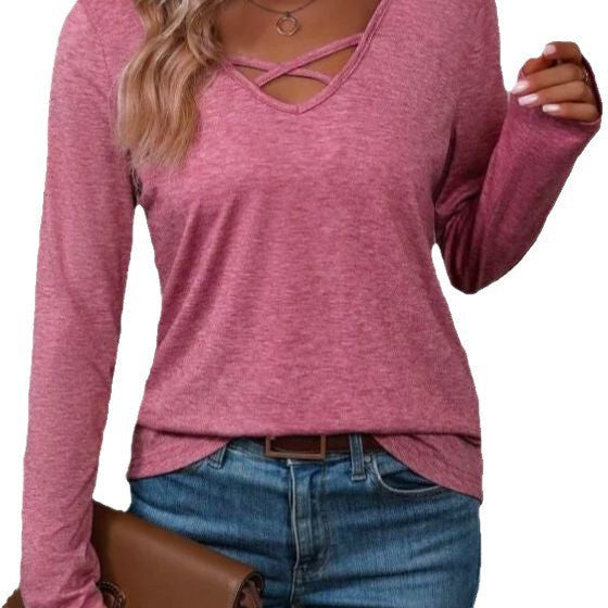 Talia Casual Top with V-Neck and Long Sleeve