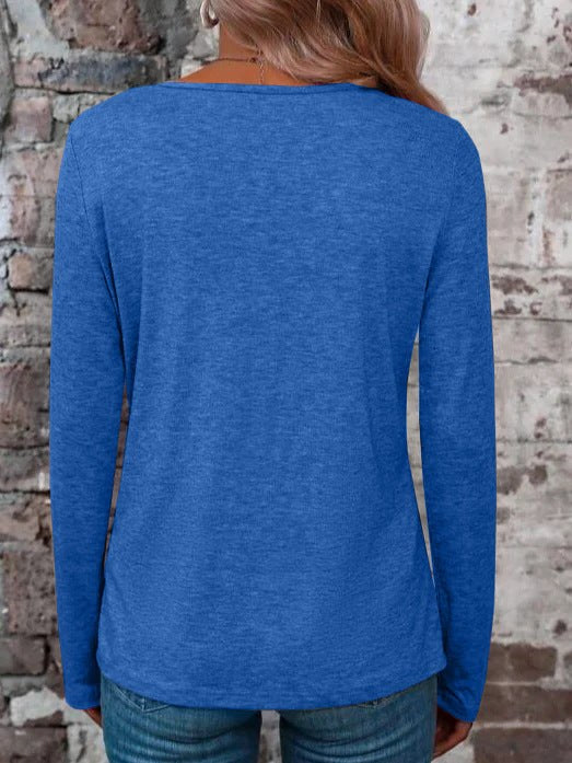 Talia Casual Top with V-Neck and Long Sleeve in Royal Blue