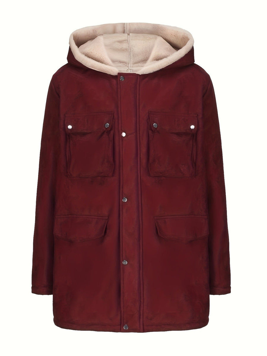 Talia Elegant Jacket with Hood in Wine Red