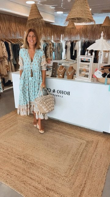 Tallulah Women's Boho Print Relaxed Maxi Dress in Green
