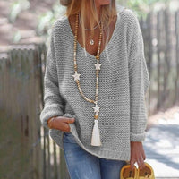 Tamara Casual Knit Sweater with V-Neck in Grey