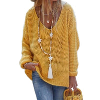 Tamara Casual Knit Sweater with V-Neck in Yellow