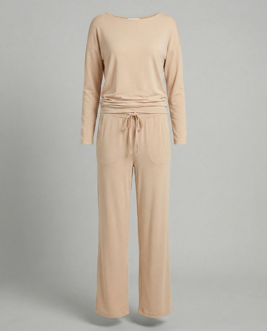 Tamara Elegant Set with Elastic Waist in Beige