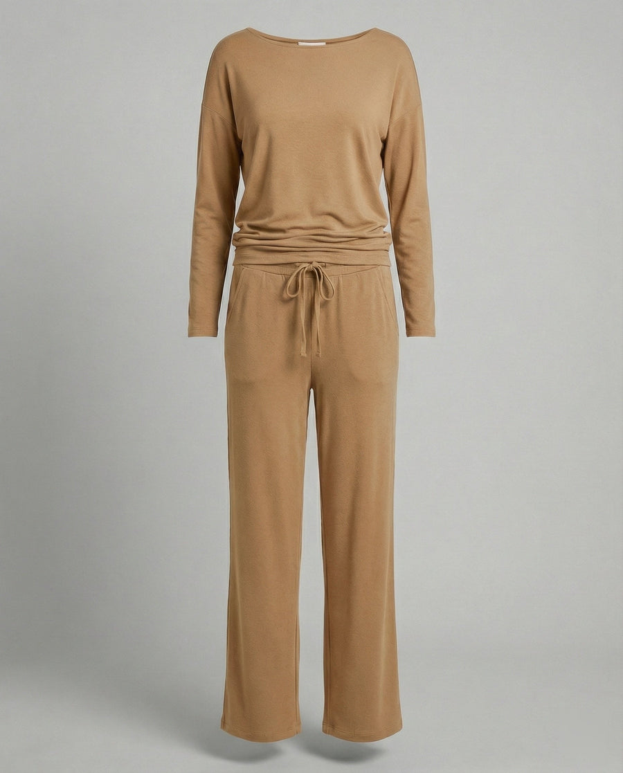 Tamara Elegant Set with Elastic Waist in Khaki