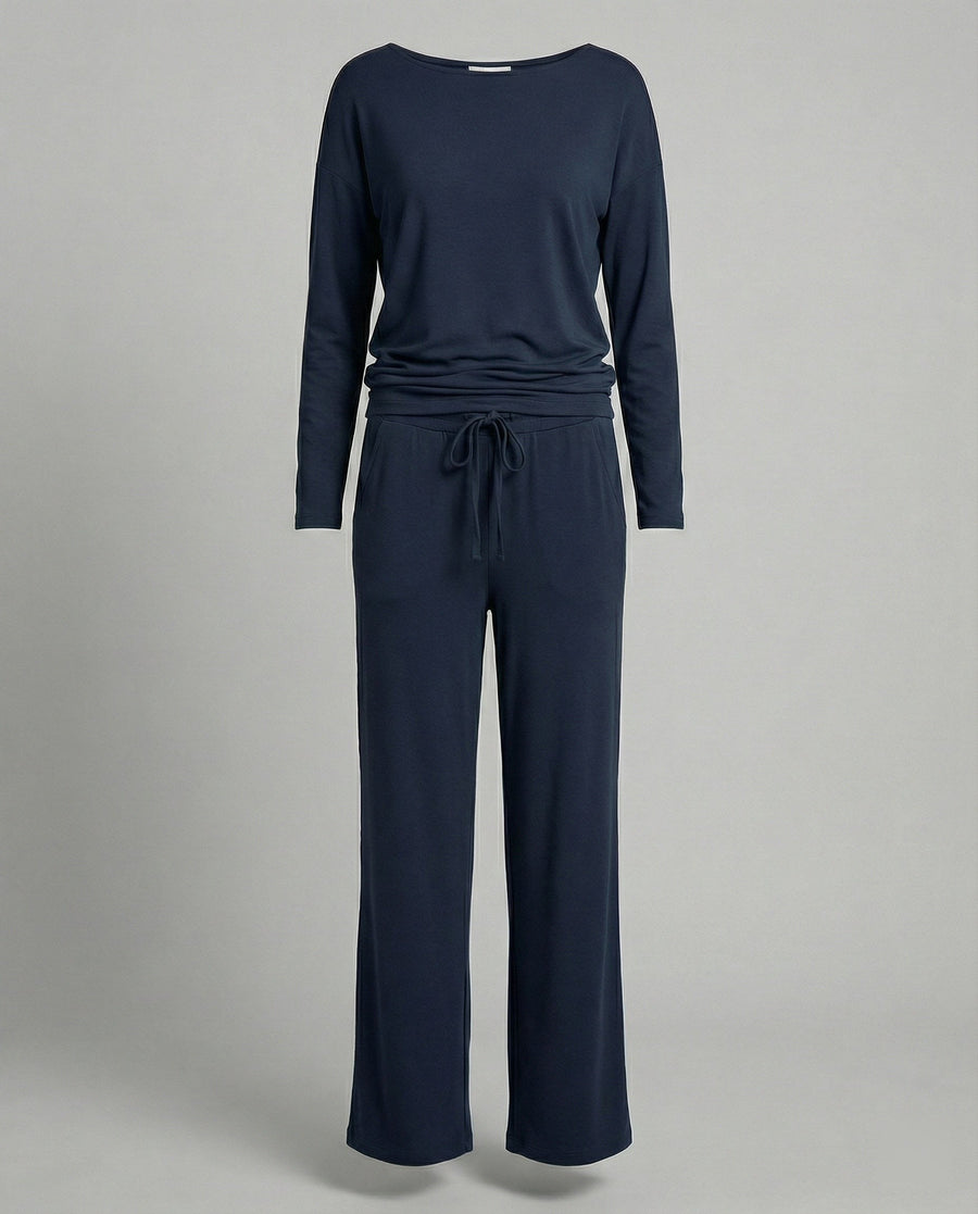 Tamara Elegant Set with Elastic Waist in Navy