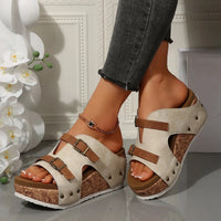 Tammi Wedge Platform Sandals in Beige