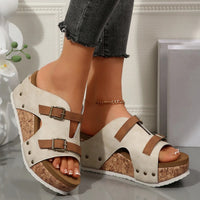 Tammi Wedge Platform Sandals in Beige
