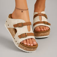 Tammi Wedge Platform Sandals in Beige