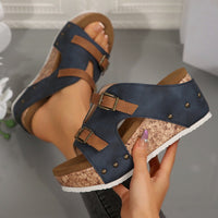 Tammi Wedge Platform Sandals in Dark Blue