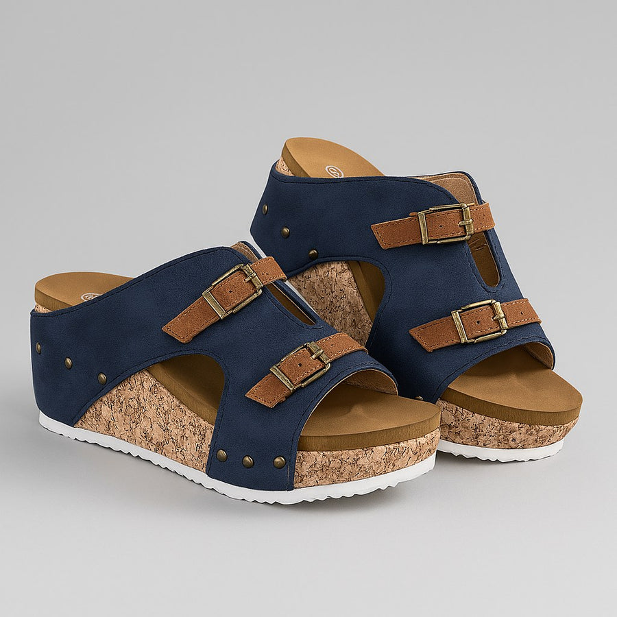 Tammi Wedge Platform Sandals in Dark Blue