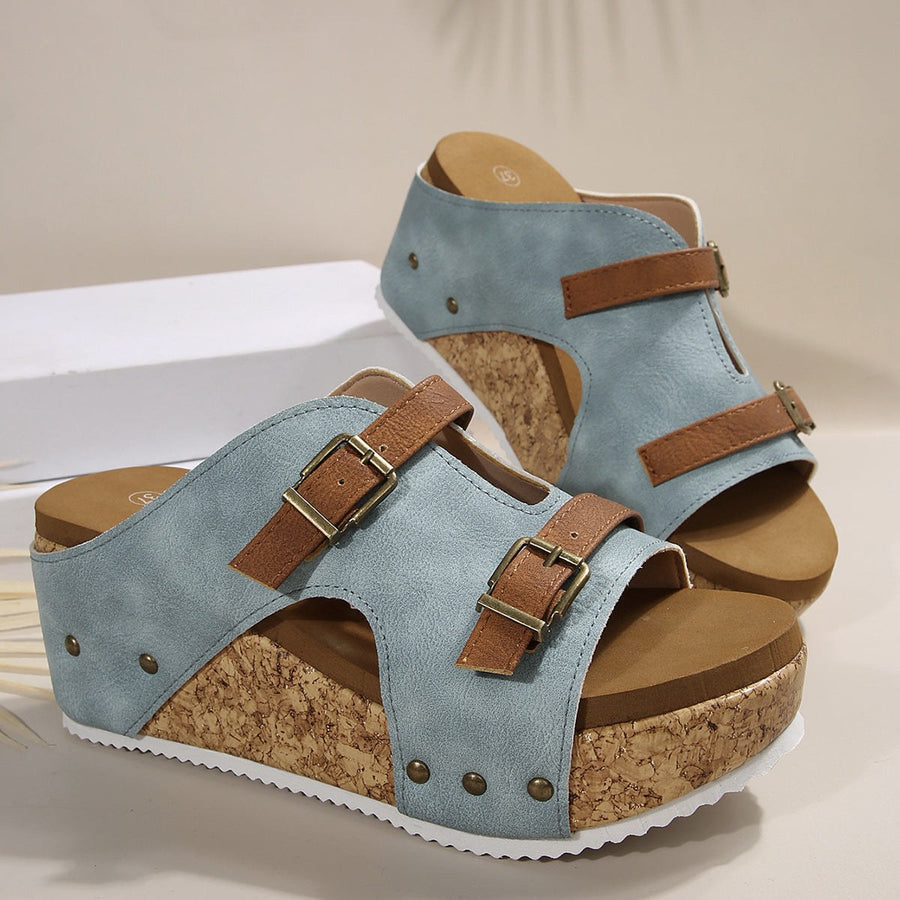Tammi Wedge Platform Sandals in Light Blue