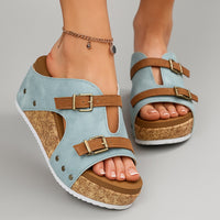 Tammi Wedge Platform Sandals in Light Blue