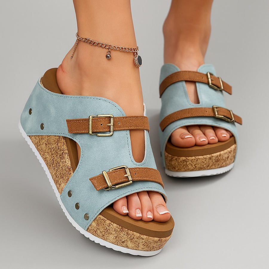 Tammi Wedge Platform Sandals in Light Blue