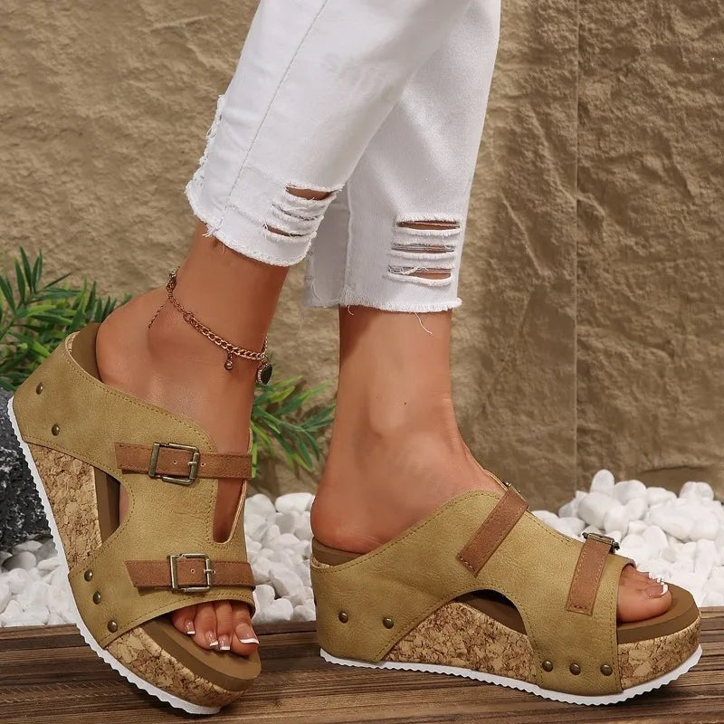 Tammi Wedge Platform Sandals in Light Brown