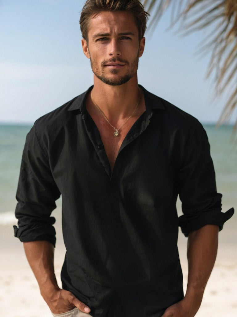 Tamsin Breathable Linen Shirt in Black