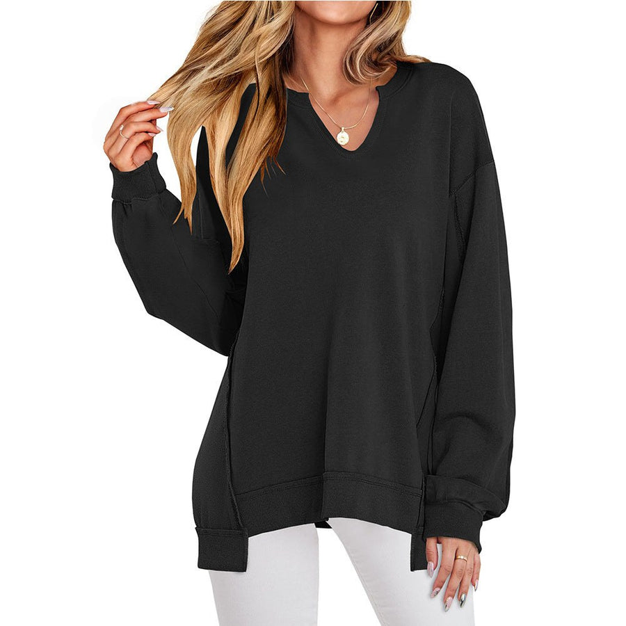 Tamsin Casual Sweater with V-Neck in Black