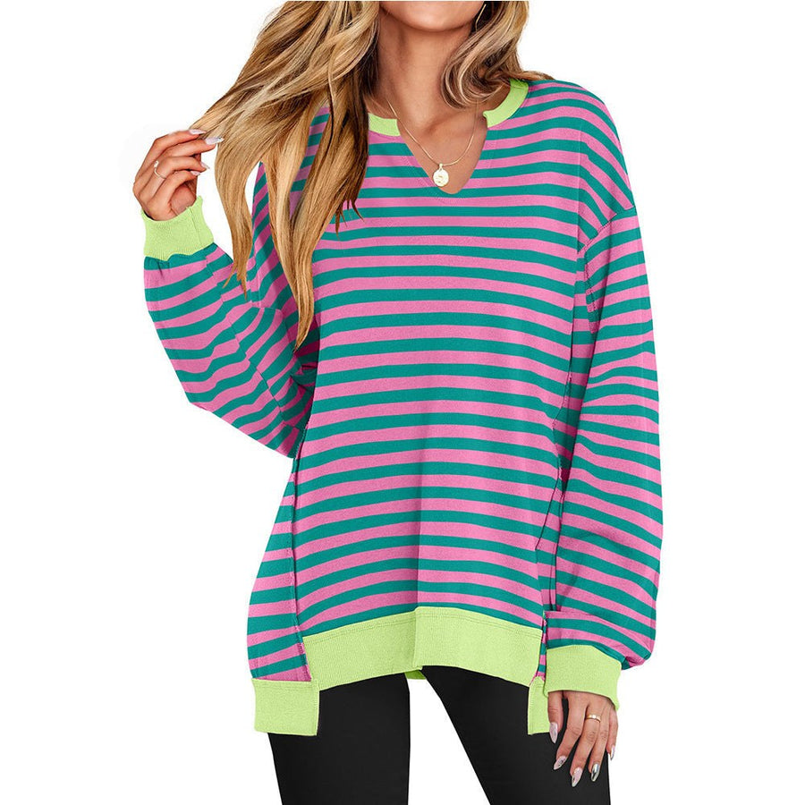 Tamsin Casual Sweater with V-Neck in Fuchsia