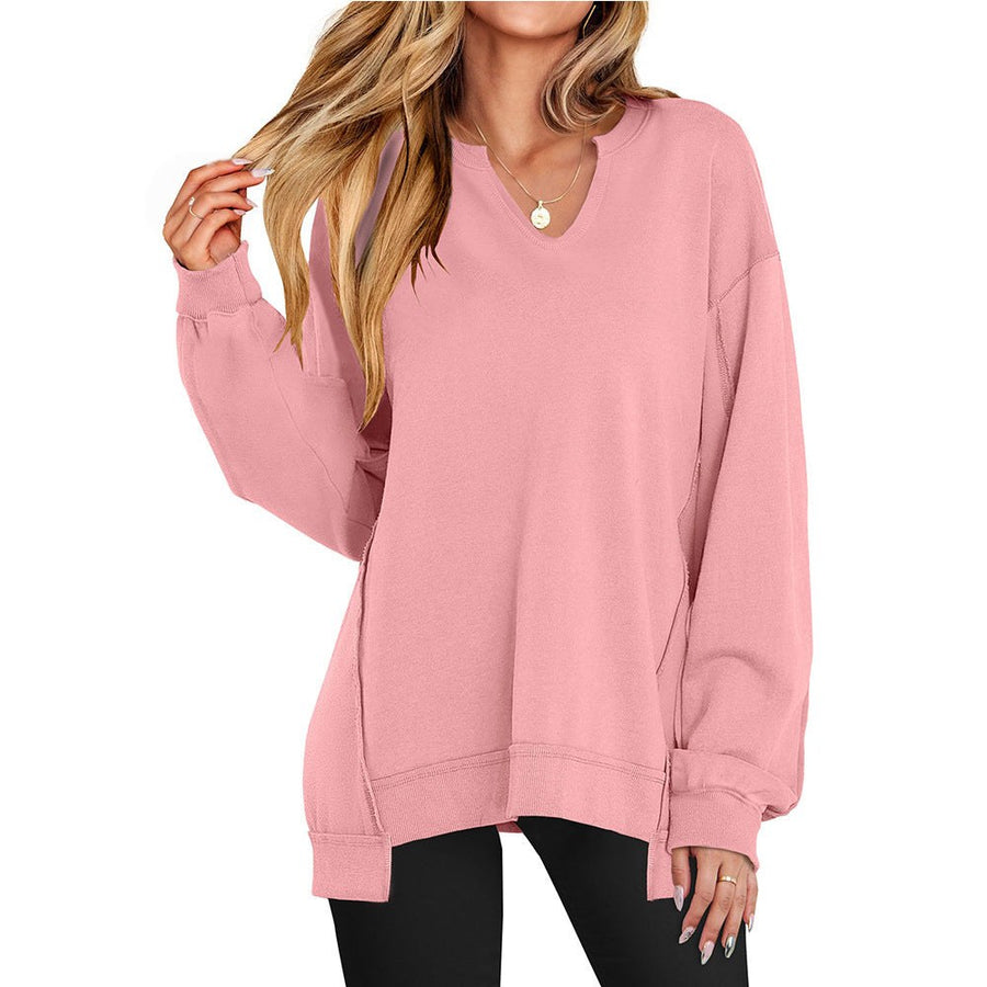Tamsin Casual Sweater with V-Neck in Pink