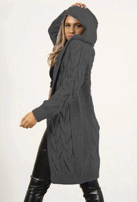 Tamsin Knit Coat with Hood in Dark Grey