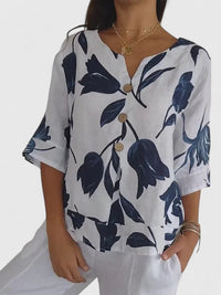 Tamsin Women's Floral V-Neck 3/4 Sleeve Blouse in Blue