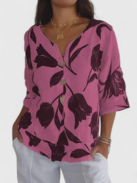 Tamsin Women's Floral V-Neck 3/4 Sleeve Blouse in Pink