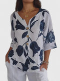 Tamsin Women's Floral V-Neck 3/4 Sleeve Blouse