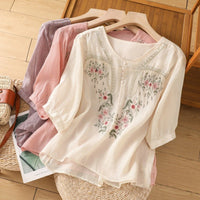 Tamsina™ Embroidered Relaxed Blouse in Pink