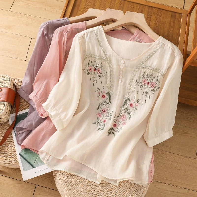 Tamsina™ Embroidered Relaxed Blouse in Pink